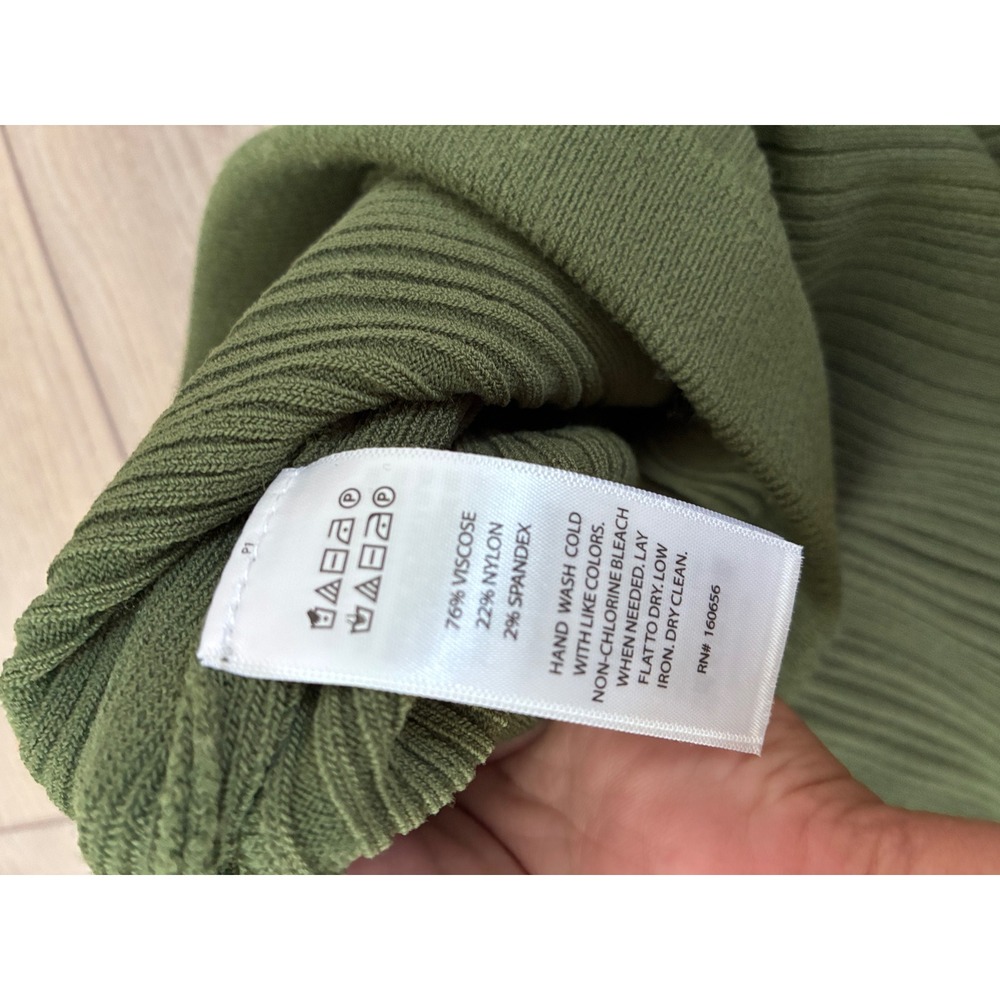 Rachel Zoe Olive Green Ribbed Knit 2 Piece Set Crop Top Maxi Skirt Side Slit L - Picture 4 of 6